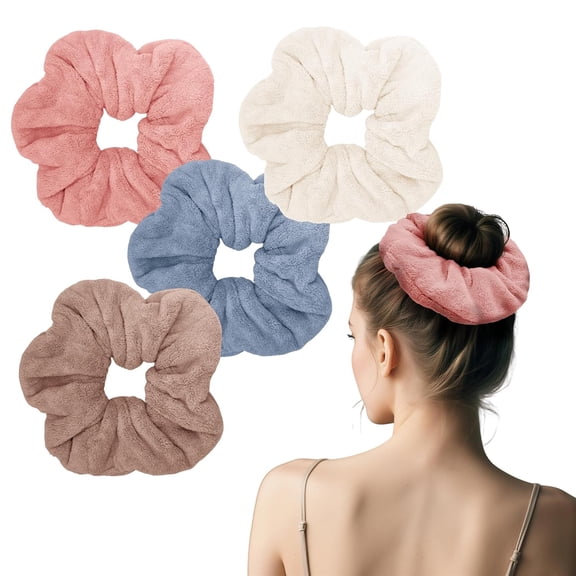 Large Microfiber Hair Towel Scrunchies,Oversized Scrunchie Hair Wraps for Wet Hair,Absorbent Soft Fast Drying,Home Gym Travel Shower Sleep Hair Towel Accessories 4Pack