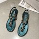 thumbnail image 1 of Sandalias de Tanga con banda elástica femenina, chanclas, zapatos planos con diamantes de imitación, punta abierta de verano, costura, negro, azul, de talla grande 35-4036 Gao Jinjia LED, 1 of 2