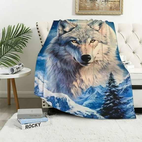 SHERONV White Wolf Blanket Super Soft Cozy Wolves Fleece Throw Blanket Lightweight Plush Wildlife Animal Bedding Blanket Gifts for Men Women Kids Girls Boys Bed Decor 40x50in