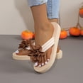 thumbnail image 4 of Rokment Flower Platform Flip Flops for Women Beach Boho Comfortale Chunky Mid Heel Memory Foam Slip on Dress Sandals Waterproof Quick-Dry Slides Slippers Indoor Outdoor Brown Size 6, 4 of 8
