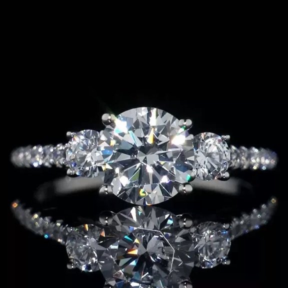 2Ct Round Cut Simulated Diamond Women's Three Stone Engagement Ring 14K White Gold Plated 925 Silver