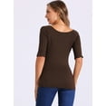thumbnail image 4 of DARING DIVA Women's Slim Fit Pullover Boat Neck Stretchable T-Shirt M Coffee Brown, 4 of 6