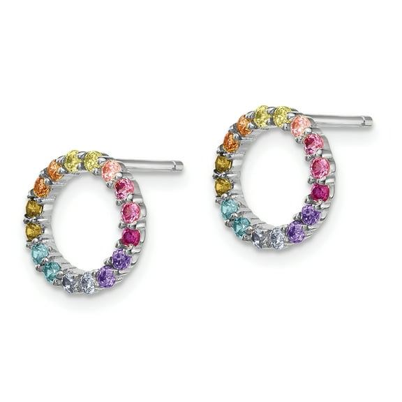 Primal Silver Sterling Silver Rhodium-plated Colorful Cubic Zirconia Open Circle Post Earrings