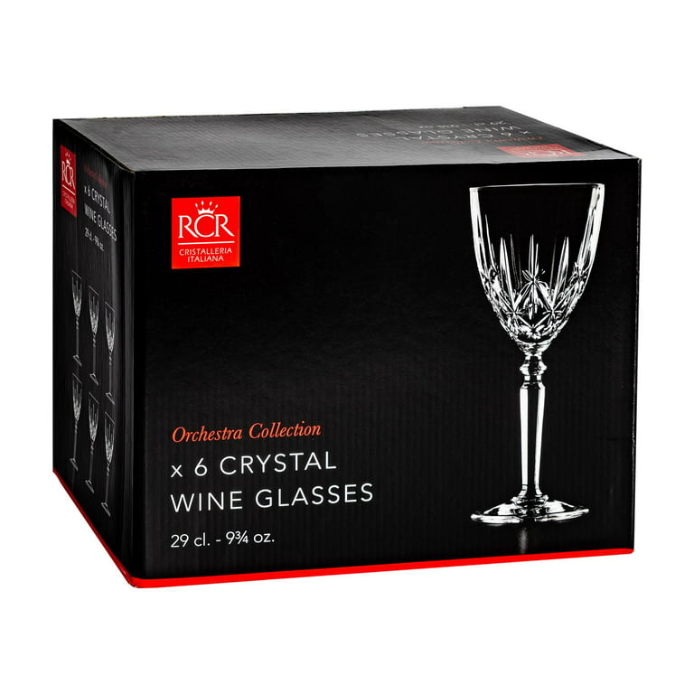 RCR Crystal Orchestra Wine Glasses - Cut Glass Wine Glasses Goblets Set -  Dishwasher Safe - 290ml - Pack of 6 