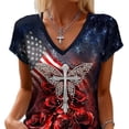 thumbnail image 5 of Levmjia Top For Women Letter Printed Patriotic T Shirt 250th Anniversary Graphic Casual Short Sleeve V Neck Blouse Soft Breathable Polyester, 5 of 5