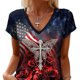 thumbnail image 3 of Mujeres Manga Corta Tops Moda Casual de las Mujeres Cómoda Impresión V-Cuello Blusa Camiseta Superior Suave Y Transpirable Tejido Estilo Casual Usabilidad de Múltiples Ocasiones, 3 of 5