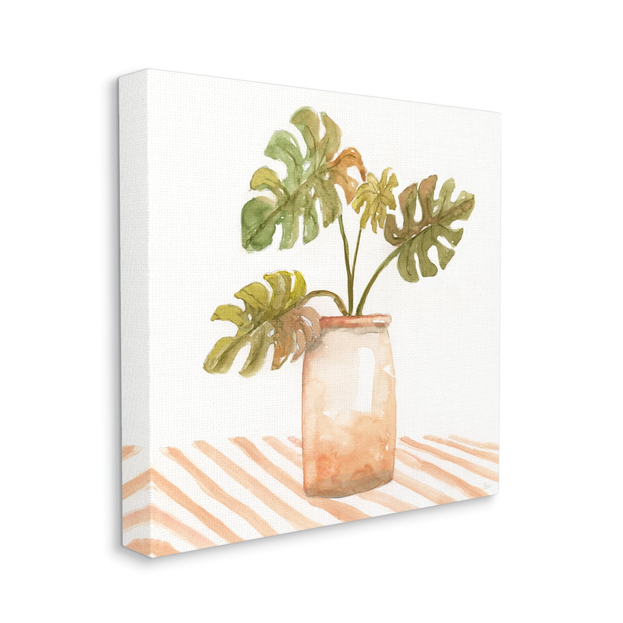 Stupell Industries Monstera Plant Ceramic Glazed Pot Striped Patterned Tabletop,36 x 36, Design by Nan