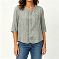 thumbnail image 5 of Qulqfy Cotton Linen Women's Blouses 3/4 Length Sleeve Floral Print Casual Crew Neck Button Down Spring Green Summer Tops for Women 2026 L, 5 of 7