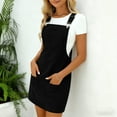 thumbnail image 4 of aohooy Women's Corduroy Overall Dress Dressy Sleeveless A Line Cute Jumper Pinafore Wide Strap Pockets Mini Dress Skirt Black,S, 4 of 7