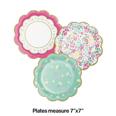 Creative Converting Floral Tea Party Scalloped Dessert Plate (8)