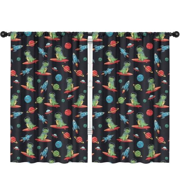 Blackout Kids Curtains,Dinosaur and Rocket Black Pattern Children's Insulated Curtains Set Of 2,Bedroom Essentials,Toddler Room Decor 52"x84"