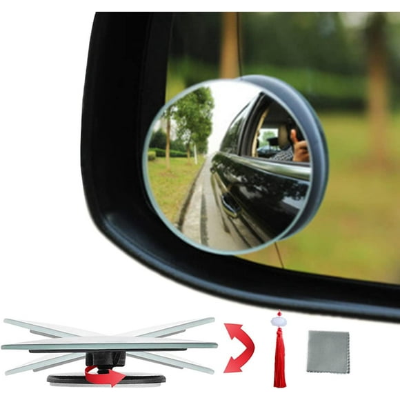 shiyou-2Pcs Blind Spot Mirror,360°Wide Angle Hd Frameless Convex Rotatable Mirror Applicable To Various Models Blindspot Mirror Automotive Exterior Accessories,Comes With Tassels Pendant And Rag