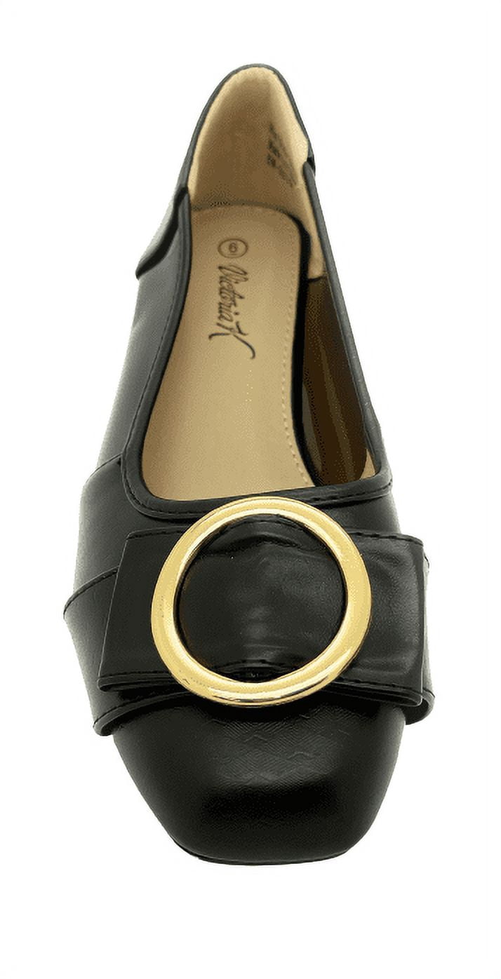 Victoria K Square Gold Black Medallion Wedge Flats (Women)