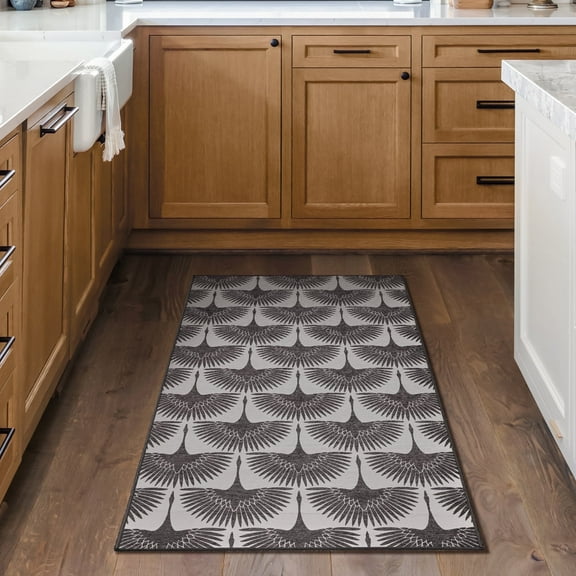 My Magic Carpet 3'x5' Machine Washable Non-Slip Kitchen Entryway Area Rug - Bird Flock Kettle Black