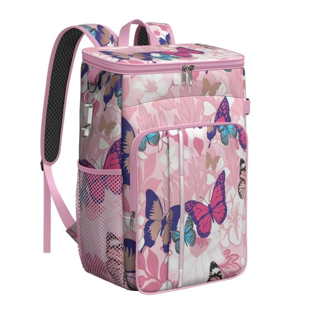 Floral Butterfly Design Insulated Backpack Cooler – Leakproof Lunch Bag with Tropical Pattern, Great for Hiking, Beach Days & Outdoor Use