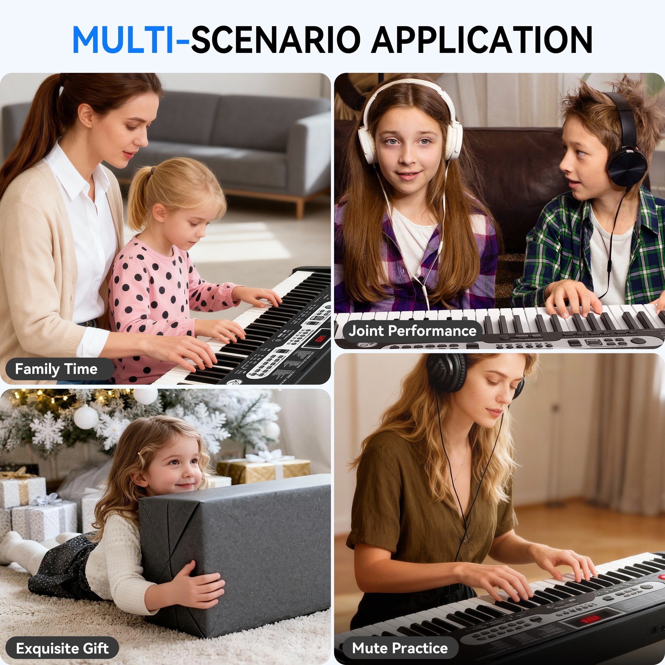 Furnibear 61-Key Piano Keyboard with Lighted Keys, Stand, Bench, Microphone, Headphone, Electronic Keyboard Piano Set, Black