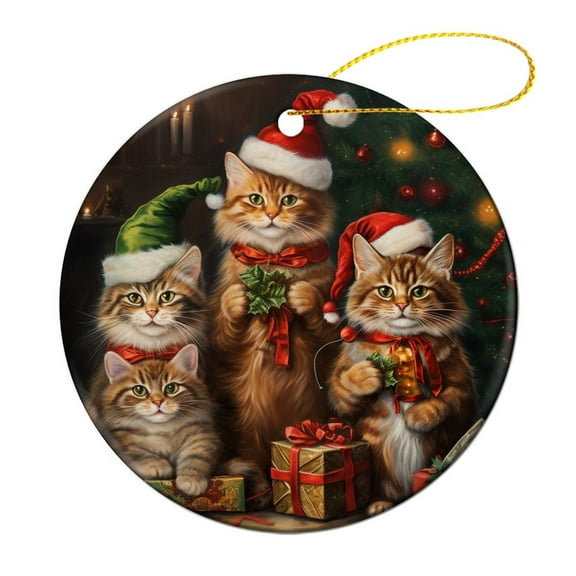 Ornament Merry Christmas Cats Festive Red Santa Hat Circle Ornament Cat Dad Gifts Keepsake Funny Christmas Hanging Tree Decor Ornament Gifts for Women Men On Christmas