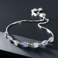 thumbnail image 3 of Gem Stone King 925 Sterling Silver Round White Moissanite and Blue Tanzanite Tennis Bracelet for Women (2.46 Cttw, Gemstone Birthstone, Round 4.5MM, Fully Adjustable up to 9 inch), 3 of 4