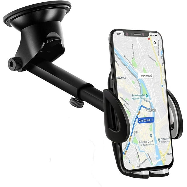 Soporte de teléfono para coche, color negro, 2 en 1, rotación de 360°, universal, portátil, con ventosa para parabrisas.