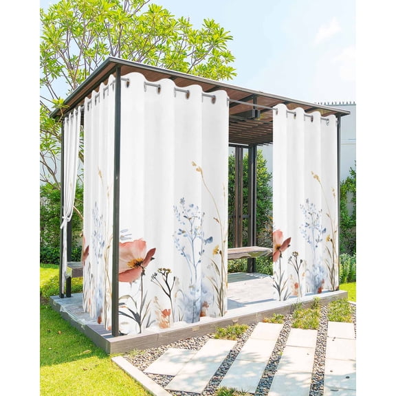 nqOlkjepod Outdoor Curtains for Patio Waterproof, Colorful Flowers Outdoor Privacy Panels Grommet, Botanical Garden Florals Herbs Plants Blackout Outside Curtains for Porch/Cabana 54"x84", 1 Panel