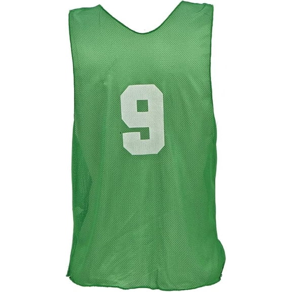 Champion Sports Mesh Practice Vest, Pack of 12, Solid and Numbered, Youth and Adult, Green, Adult Regular