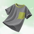thumbnail image 5 of Teylalorva Girls Cotton T-Shirt with Pocket Crew Neck Short Sleeve Kids Summer Trendy Casual Tee Gray Size 8, 5 of 9