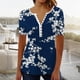 thumbnail image 3 of Blusas Umfun de manga corta para mujer, cuello en V, botones, camisa informal, blusa plisada estampada, azul marino, talla S, 3 of 5