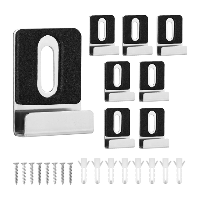 8pcs Metal Mirror Holder Kit, Mirror Clips with Screws Rubber Pads Mirror Hooks Heavy Duty Mirror Hanger Hardware Silver