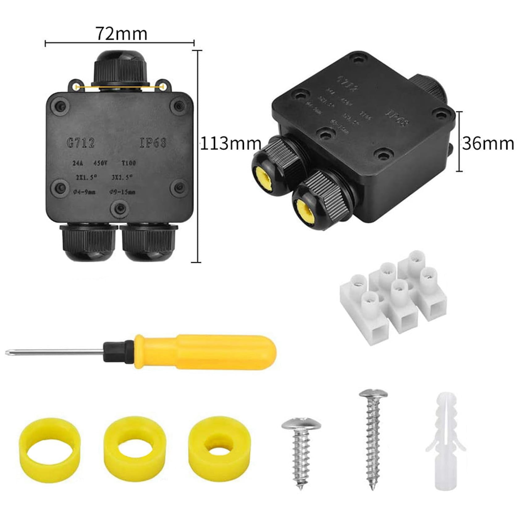5X Waterproof Junction Box IP68 Outdoor Gland Electrical Junction Box with 3 Cable Connector for 4-15 mm Diameter Cable