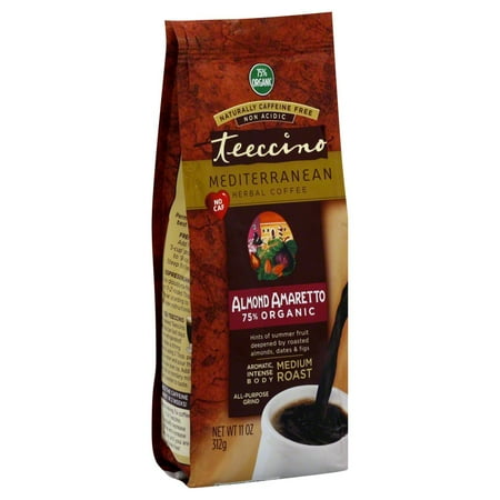 Teeccino Almond Amaretto Herbal Coffee - Teeccino Mediterranean Herbal Coffee - Medium Roast - Almond Amaretto - Caffeine Free - 11 Ounce