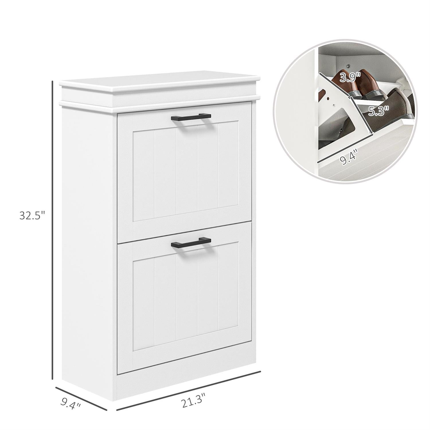 Demi Bonn 32" Shoe Storage Cabinet with 2 Flip Drawers for 10 Pairs, Compact Organizer for Entryways & Hallways, White