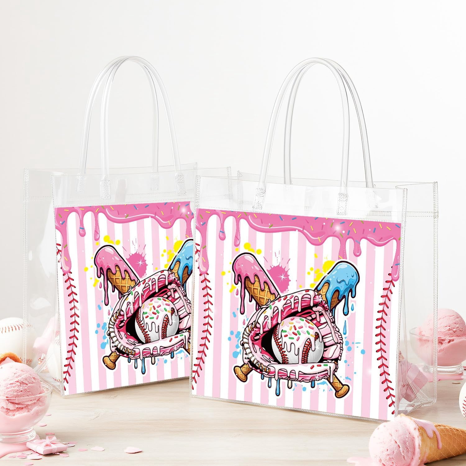 Baseball Clear Gift Bags - 20Pcs Baseball Clear PVC Goodie Candy Treat Bags with Handle Summer Sport Themed Handbag for Fans Coaches Team Game Sports Theme Activities Birthday Party Supplies