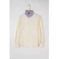 thumbnail image 5 of Women's White Button Striped Collar Patchwork Puff Sleeve Sweatshirt, XL, 5 of 12
