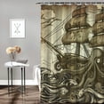 thumbnail image 2 of Orinice  Nautical Shower Curtain, Kraken Octopus Tentacles with Ship Sail Old Boat in Ocean Waves, Cloth Fabric Bathroom Decor Set with Hooks,  69x72, 2 of 7