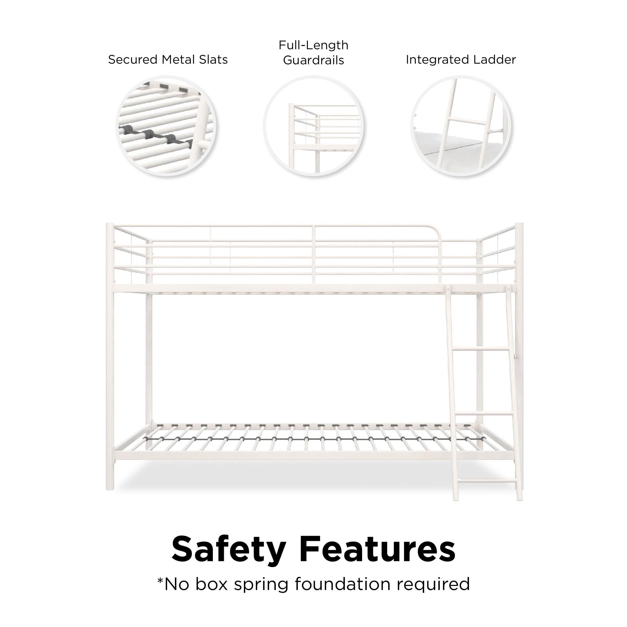 Mainstays Small Spaces Twin-over-Twin Low Profile Junior Bunk Bed, White