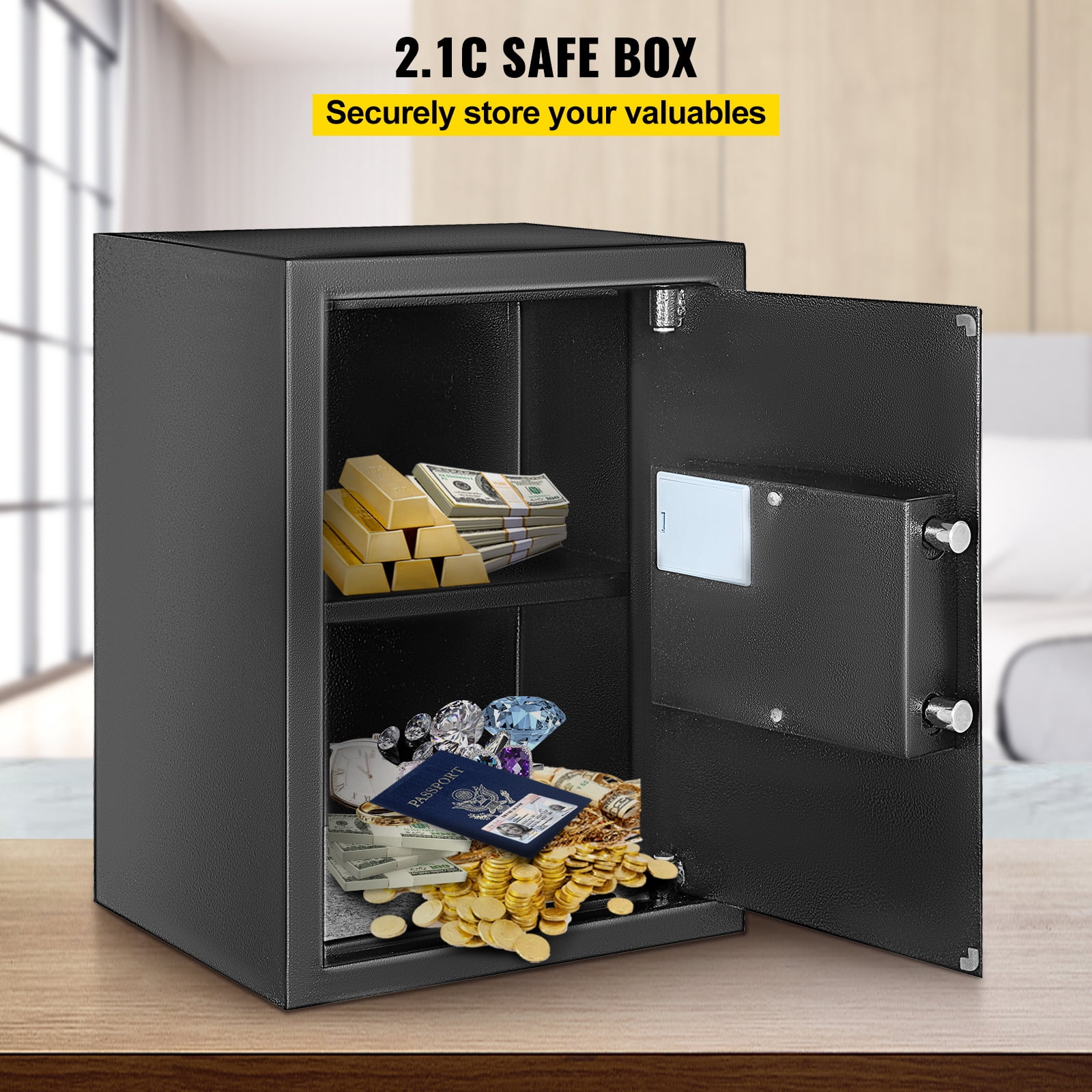 VEVOR Security Safe 60L Electronic Safe Box with Electronic Code Lock Digital Safe Box with Two Override Keys Fireproof Safe Carbon Steel Material Money Safe for Home Hotel and Office