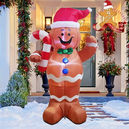 1Pc 4.92ft Christmas Inflatable Gingerbread, Blow Up Christmas Inflatables Outdoor Decorations With Build-in LEDs For Xmas, Party Indoor, Outdoor, Yard, Garden, Lawn, Winter Décor