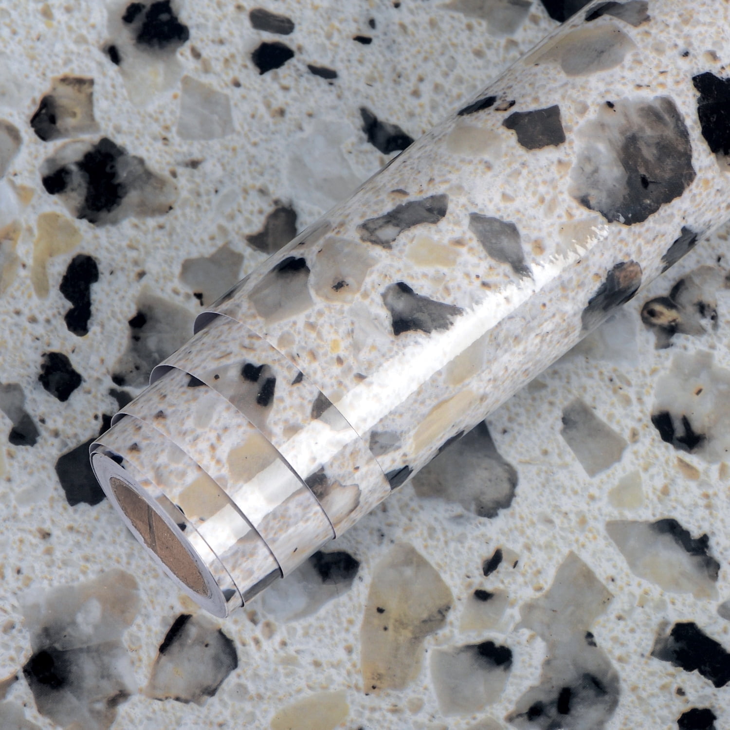 A-b-cil Terrazzo Contact Paper 394" X 16" Gray White Granite Contact Paper for Kitchen Counter Top Peel and Stick Countertop Adhesive Wallpaper for Cabinet Desk Dresser Top Table Covers Stains