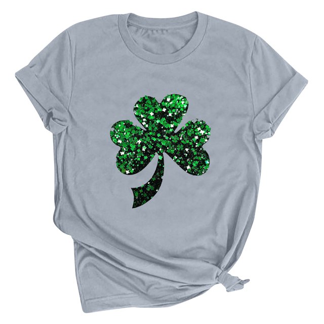 Dealovy T-Shirts de la Saint-Patrick pour Femmes à Manches Courtes, Col Rond, Coupe Ample, T-Shirts Graphiques Trèfle et Cœur