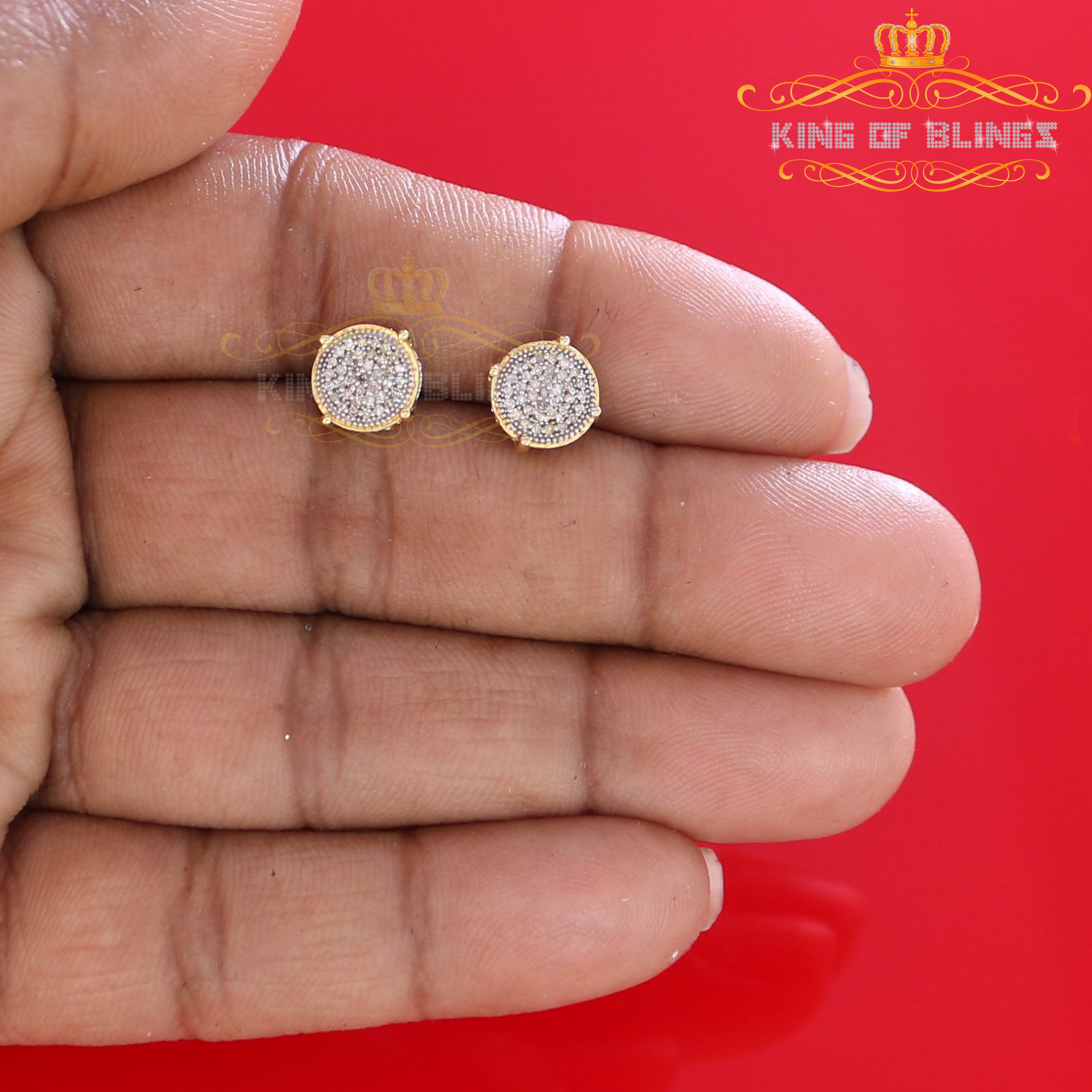 King of Bling's 925 Sterling Silver 0.20ct Diamond For Women's/ Men's Yellow Stud Round Earrings