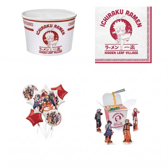 Amscan Naruto Anime Party Kit – 16 Paper Bowls, 16 5" Napkins, 5 Foil Balloon Bouquet, 1 Table Centerpiece