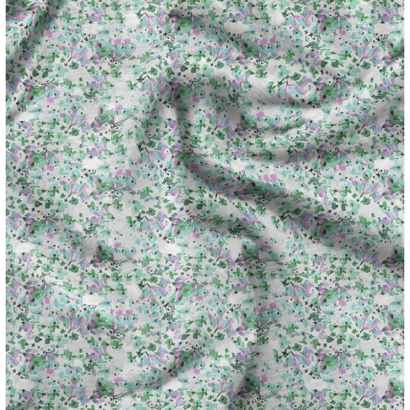 Soimoi Floral Print, Silk Fabric, Decor Sewing Fabric by The Yard 42 Inch Wide,Decorative Fabric for Shirts Suits Ties, White & Green