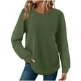 thumbnail image 2 of UQJfacai Womens Tunic Tops Dressy Casual Long Sleeve Shirts Fall Winter Trendy Waffle Knit Crewneck Curved Hem Fashion Clothing, 2 of 7