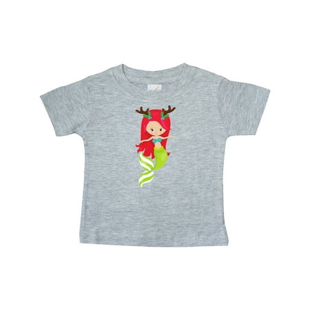

Inktastic Christmas Mermaid Mermaid With Antlers Mistletoe Gift Baby Girl T-Shirt