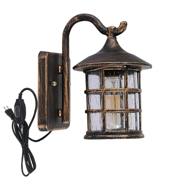 Kiven Cast Aluminum Waterproof Wall lamp Retro，with Plug-in Dimmable Glass Wall Sconces Lighting Fixture Cord Outdoor -Indoor(Antique Brass)