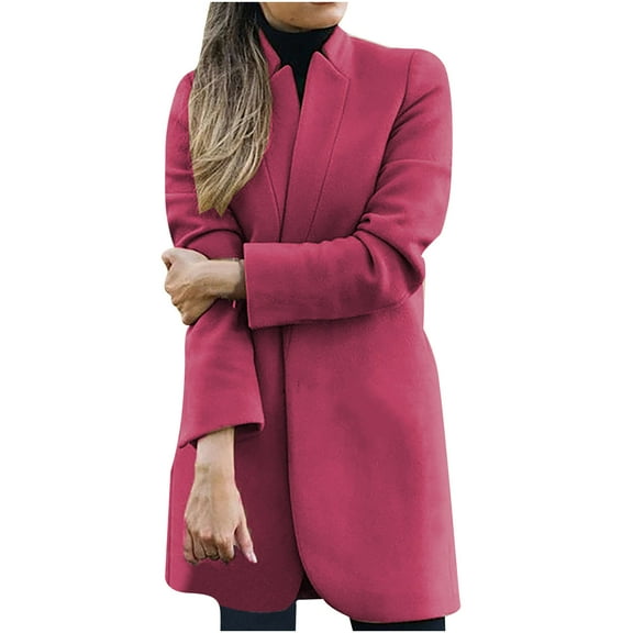 LoyisViDion Coat Women Wool Coat Trench Jacket Ladies Warm Long Overcoat Outwear W Hot Pink 14(XXXL)