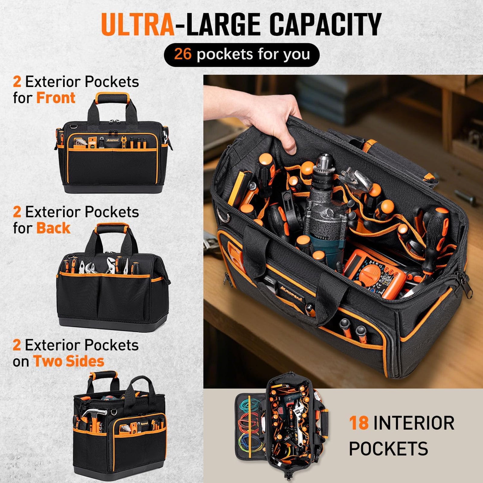 17inch Tool Bag Pouches Heavy Duty Tools Utility Pouches Multipurpose Storage Organization Storage Bags for Screwdriver