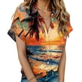 thumbnail image 2 of Gaecuw Women's Short Sleeve Shirts and Blouses Blouses Button down Tees Hawaiian Floral Print T Shirts Summer Shirts Lapel Neck Tops Tropical Vacation Outfits Resort Wear Orange S, 2 of 5