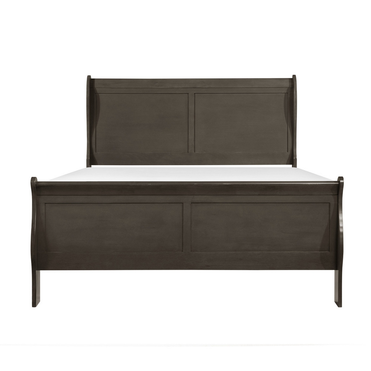 Gage Traditional California King Sleigh Bed, Wood Frame, Stained Gray- Saltoro Sherpi