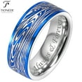 thumbnail image 1 of Tungsten Carbide Band w/ Flowing River Damascus Design 8mm Ring in Black or Blue, 1 of 5